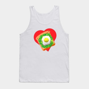 Avocado Toast Lovers Toast with Egg on a Bright Red Heart. (White Background) Tank Top